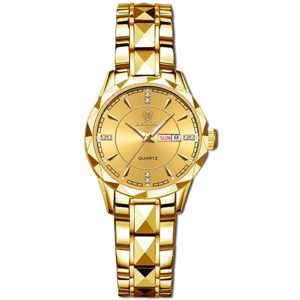 BINBOND Japan Quartz movement Golden Watches Women Top Brand Luxury Stainless Steel Strap Date Week watch Clock reloj hombre