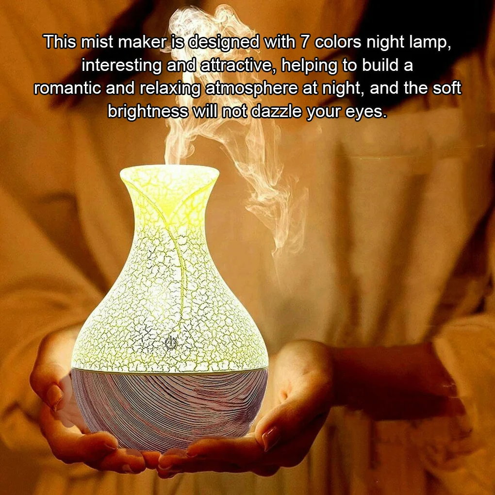 เครื่องเพิ่มความชื้นในอากาศขนาด 130 มล. พร้อมไฟ LED รูปทรงแจกัน เครื่องกระจายกลิ่นหอมไฟฟ้า 7 สี ไฟกลางคืน เสียงเบา เครื่องพ่นไอน้ำสำหรับตกแต่งสำนักงานและห้องนอน