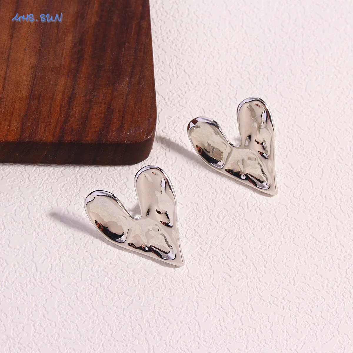 SUNSLL Concave Convex Uneven Heart Shape Stud Earrings Gold/Silver Color Love Anniversary Gift Fashion Jewelry For Women
