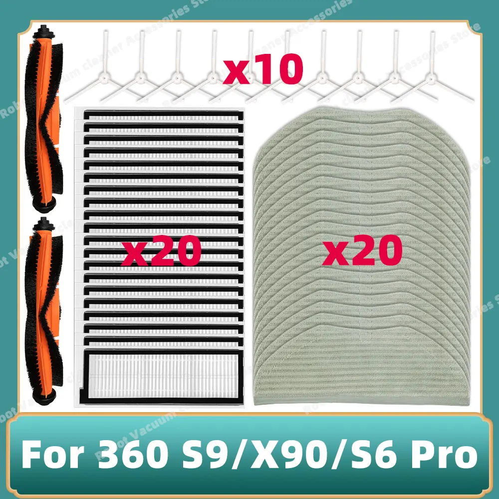 For 360 S9 S6 Pro X90 X95 Robotic Vacuum Cleaner HEPA Filter Roll Main Brush Side Brush Mop Cloth Rag Spare Parts Accessories