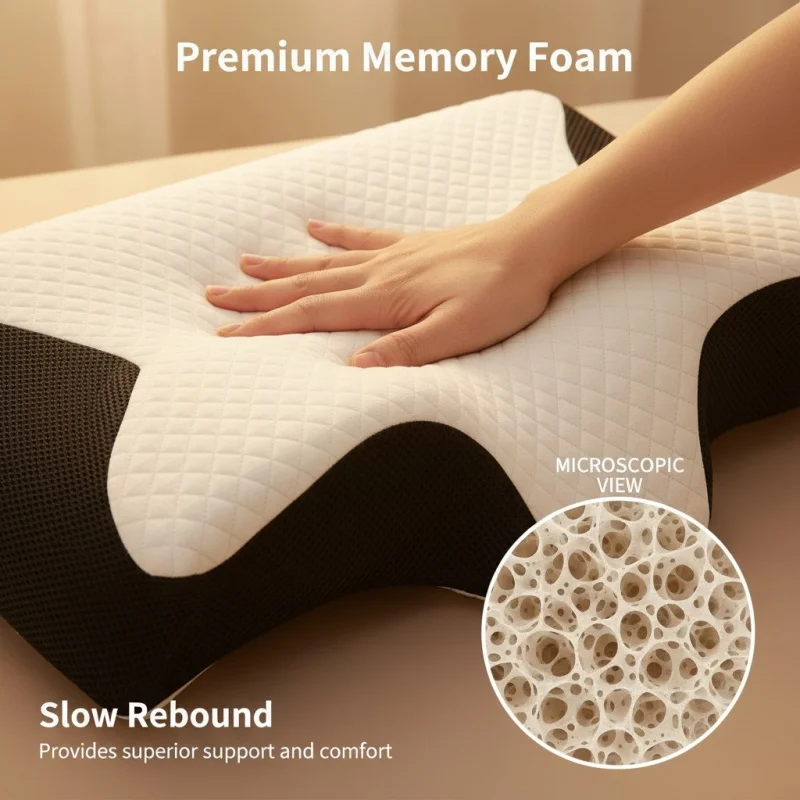 Almohada de Espuma Viscoelástica con Forma de Mariposa, Almohada de Descanso Cómoda de Rebote Lento, Almohada Cervical Ortopédica para el Cuello, Almohada de Cama para el Hogar