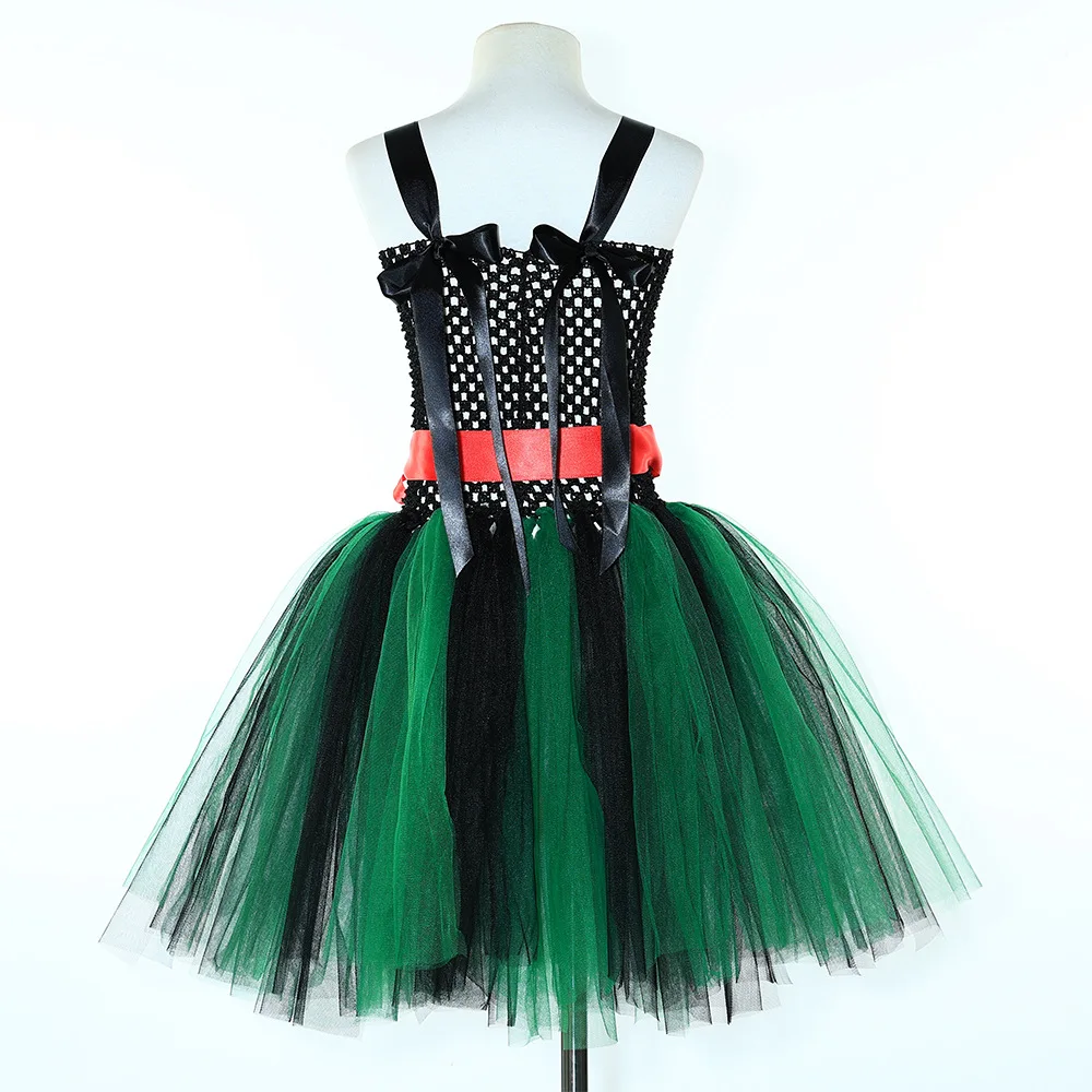 فساتين أطفال للفتيات حفلة الهالوين زي القراصنة الأخضر مع عيون رقعة قبعة السيف فستان الأميرة منتفخ شبكة ملابس الأطفال #2