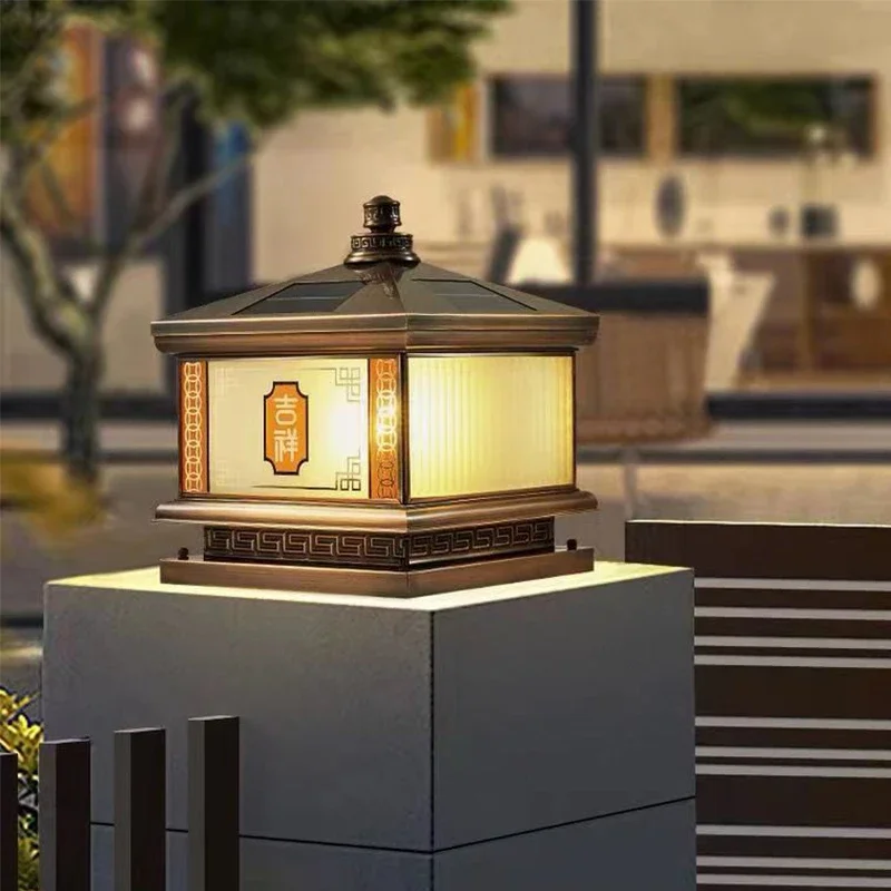 TYLA Outdoor Solar Post Lamp Vintage Creative Chinese Brass  Pillar Light LED Waterproof IP65 for Home Villa Courtyard