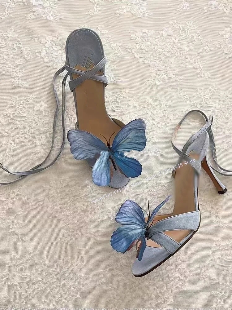 Green Lace Up Butterfly Sandals Thin High Heel Peep Toe Hollow Fashionable Sexy Cool Western Summer Woman Shoes Zapatillas Mujer