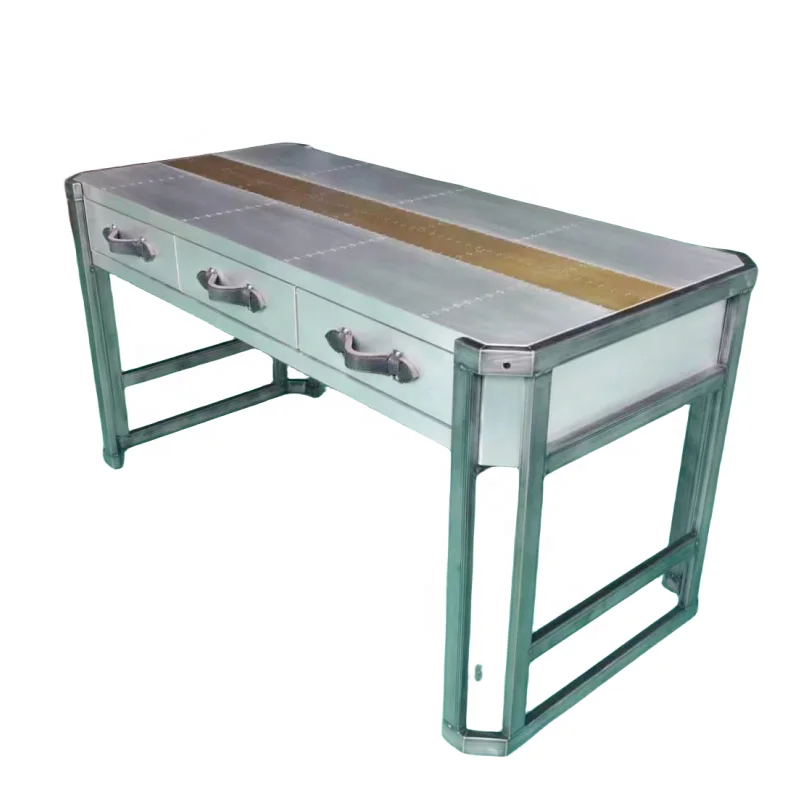 Aviation Furniture Console Desk Metal Aluminium Hall Way Console Table 3 Drawers Iron Stand Home Office Desk