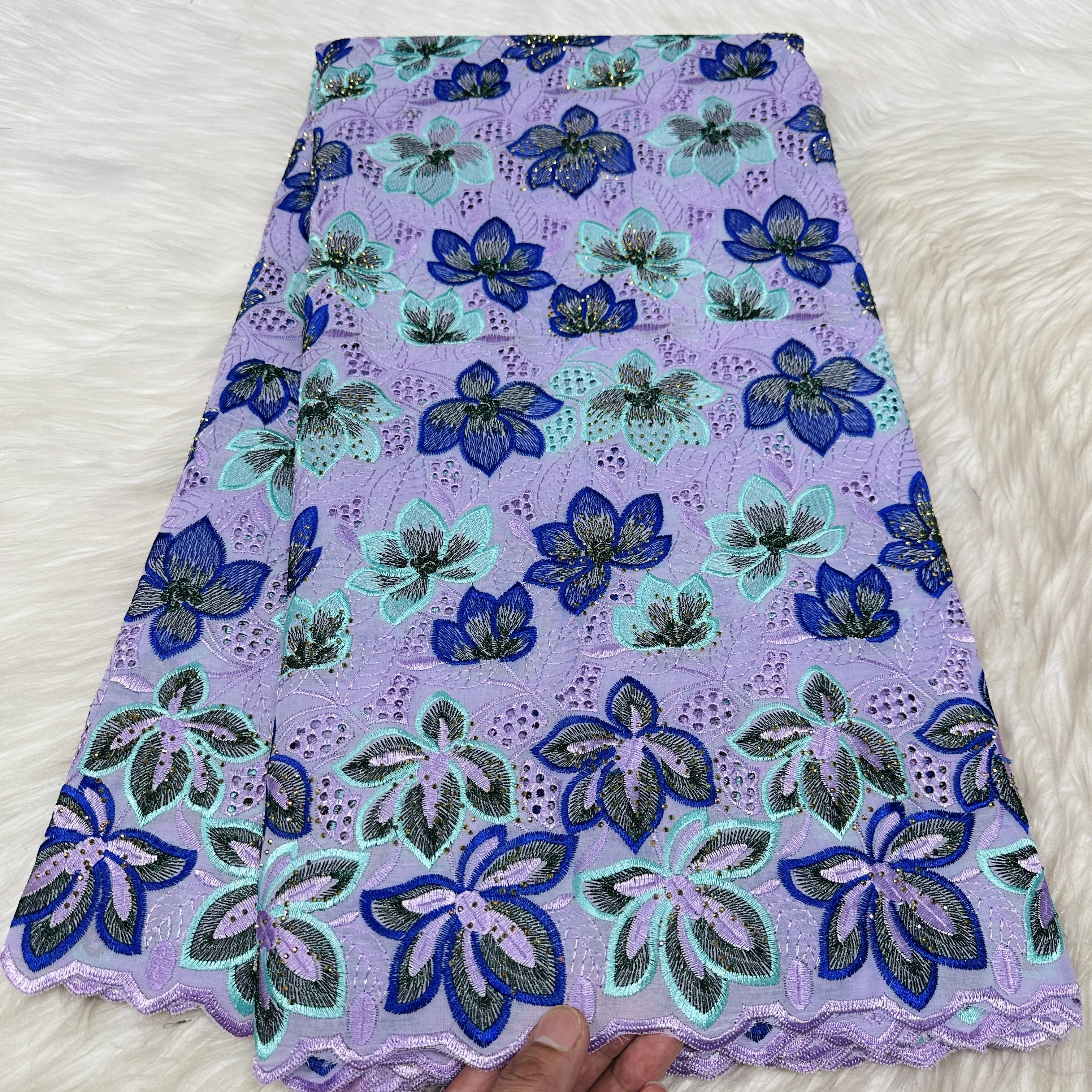 

High Quality Nigerian 100% Cotton Voile Lace Fabric With Stones 2026 New African Swiss Lace Fabric for Women's Wedding Sewing