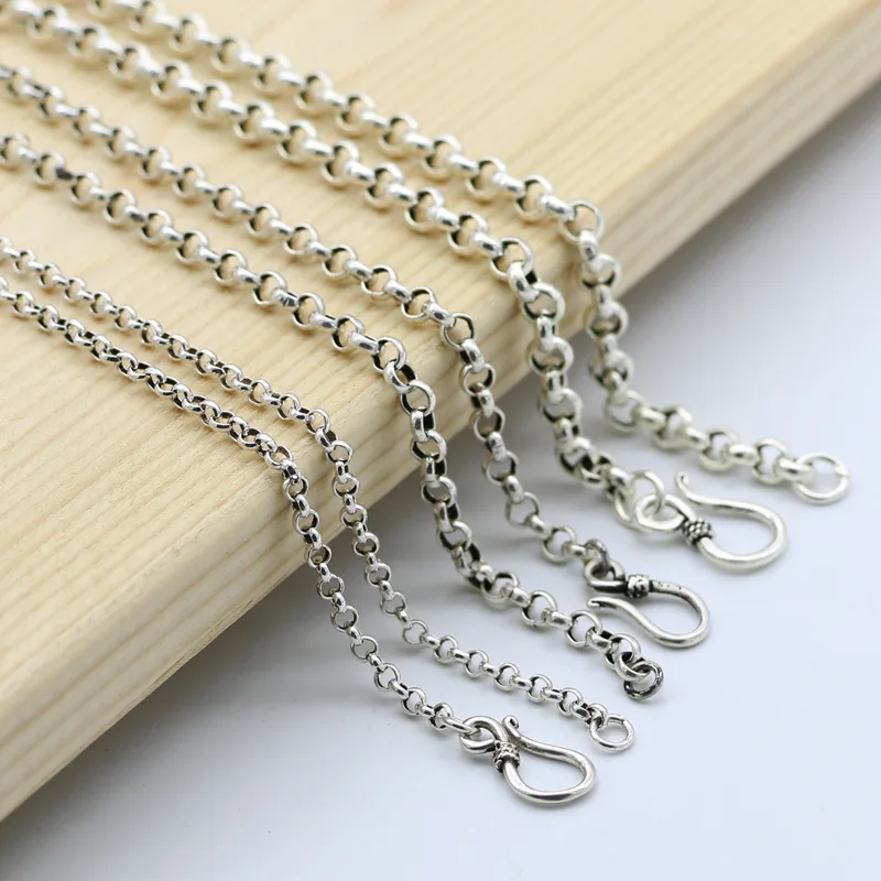 

Men's Korean version punk pendant 925 silver chain without pendant, simple 3mm round bead pearl chain sweater chain, women's rou