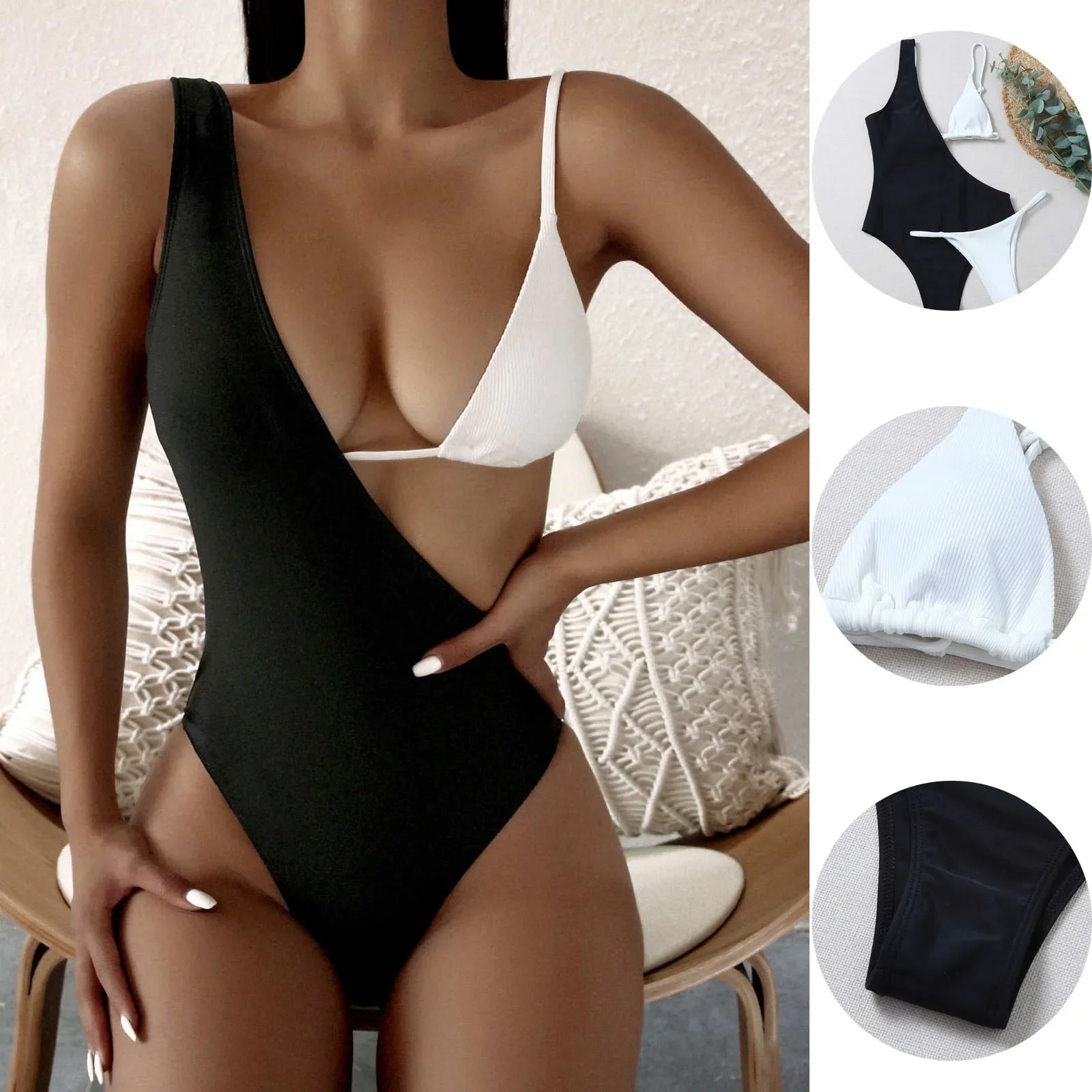 

Patchwork Sport High Waist Swimsuit Women Bikini Set Push-Up Brazilian Swimwear Tummy Control Beachwear Two Pieces Swimsuit