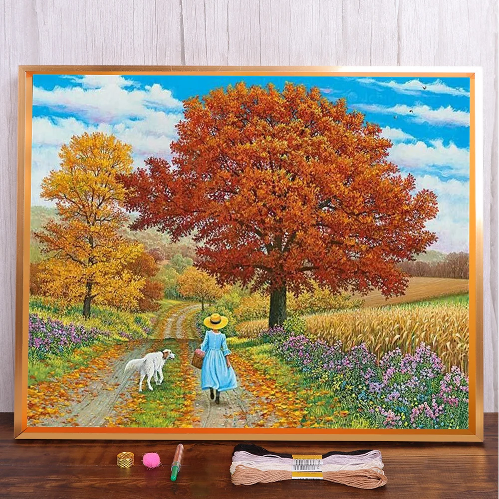 

Landscape Farm Pre-Printed Cross-Stitch Kit DIY Embroidery Hobby Handiwork Needlework Sewing Needle For Adults Promotions