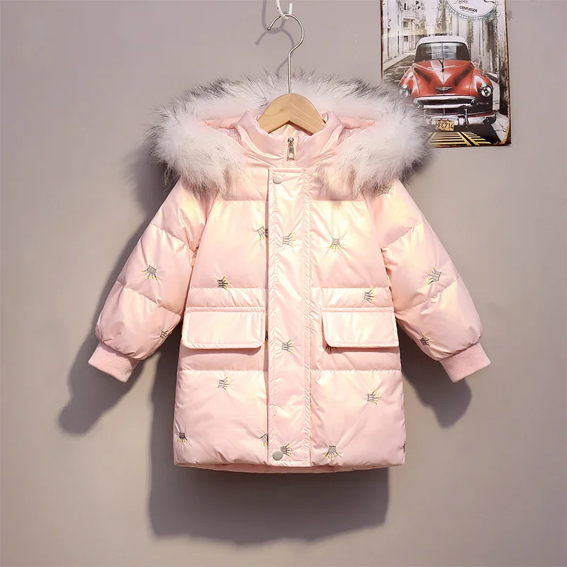 Jacket Down 2-9 for Year Girls Hooded Fluff Thick Warm Long Coat for Girls New Winter Jacket Girls Windproof Children's Clothing