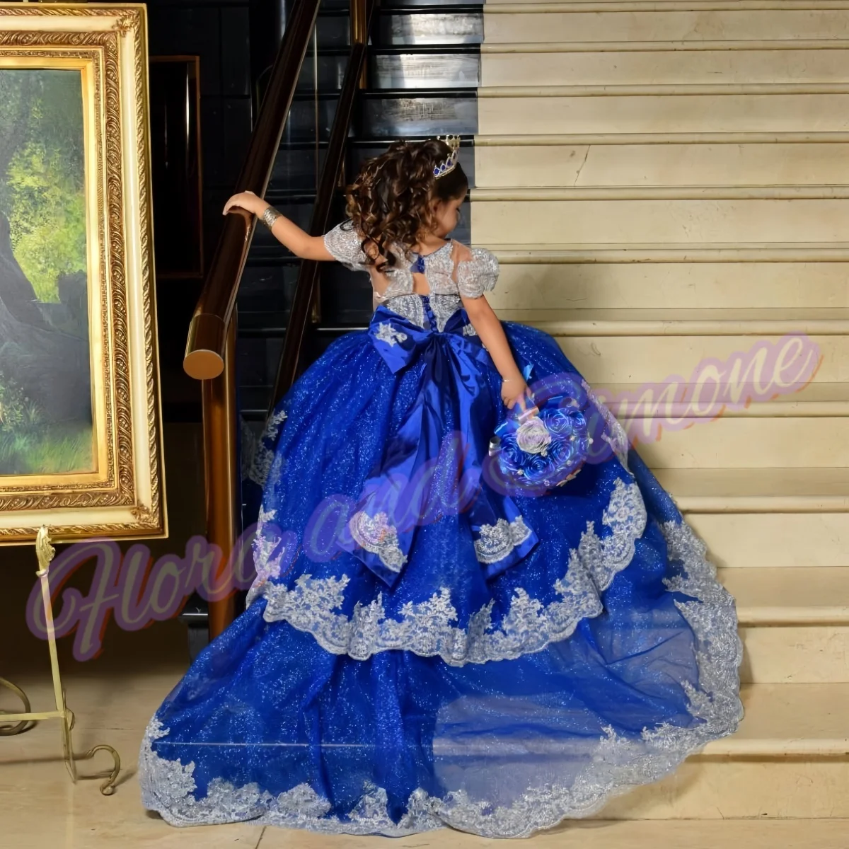 فستان فتاة الزهور مزين بالذهب الأزرق الملكي فساتين سهرة للمناسبات الخاصة وحفلات الزفاف وحفلات الأطفال ملابس فتاة مخصصة #2
