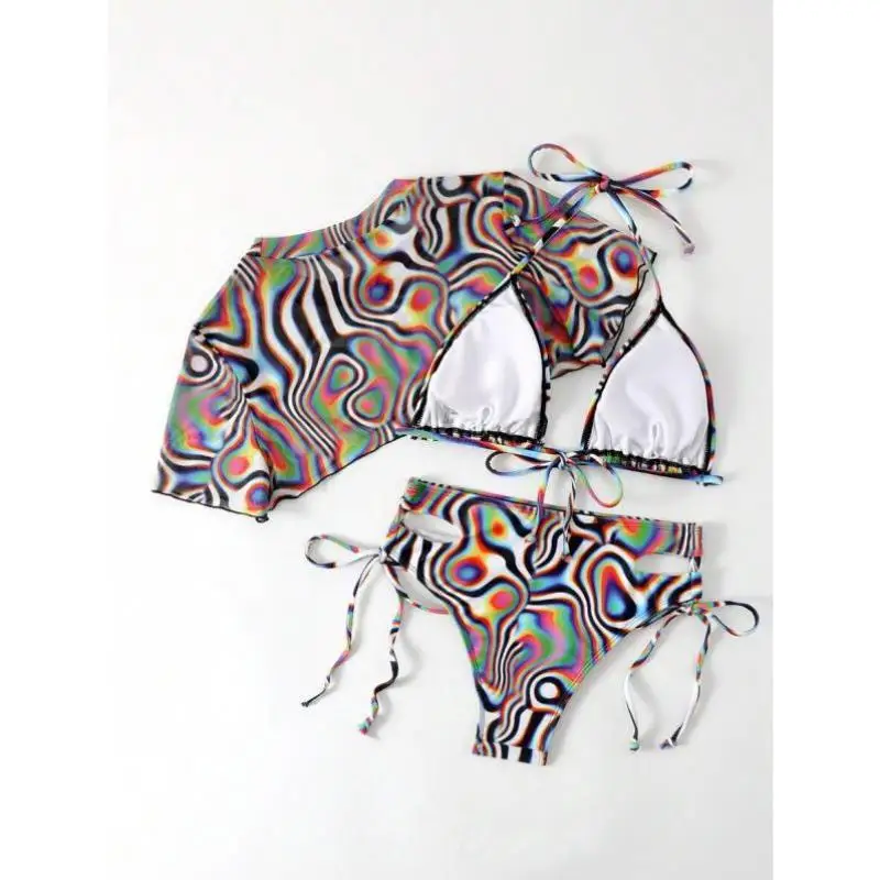 

Женский комплект бикини с принтом зебры G 96475, купальник через плечо, повседневная спортивная одежда, длина Seven Sve, осенний сезон