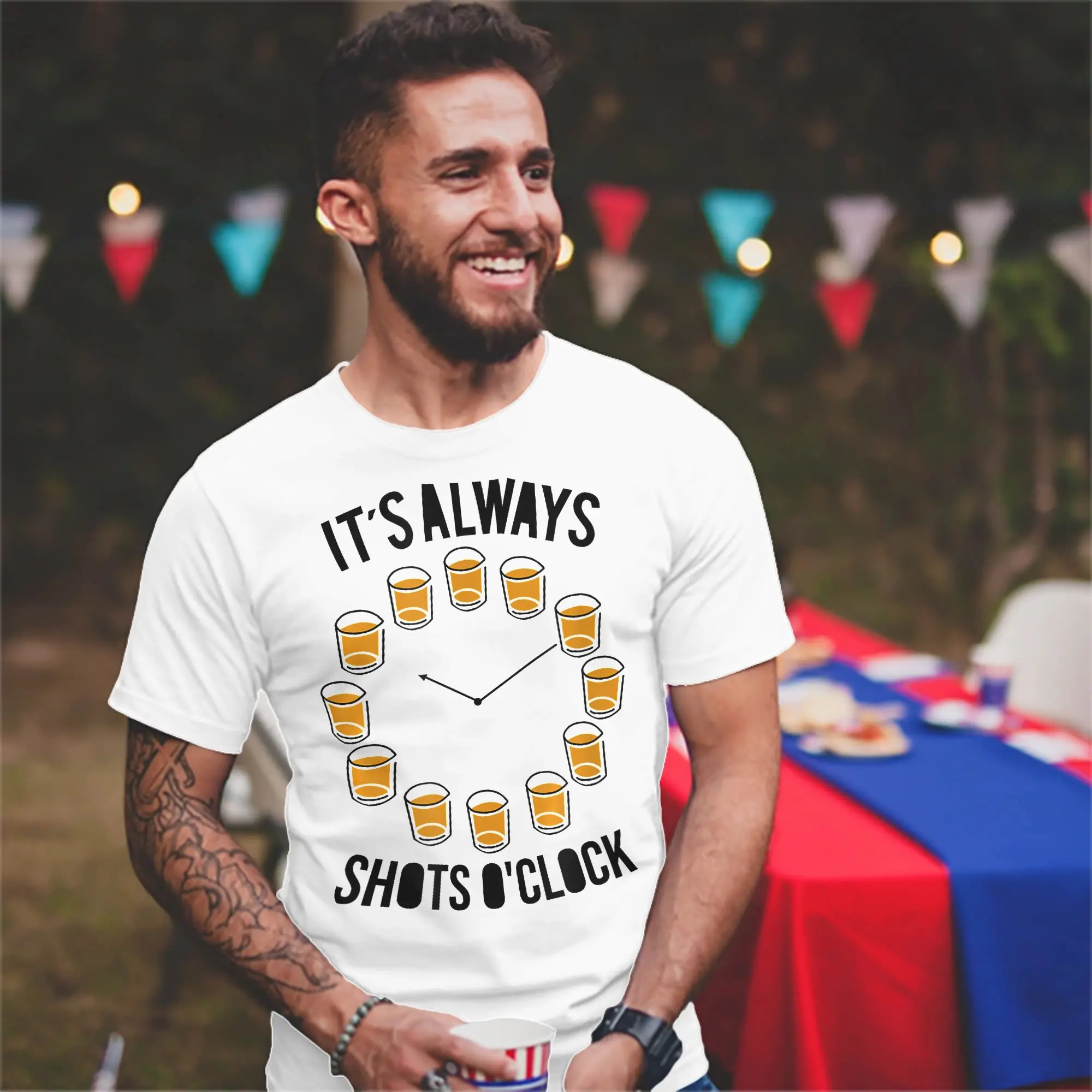 Aesthetic It's Always Shots O'clock Funny Drinker Drinking Wine Lover T-Shirt Unisex O-neck Tops Shirts  Cotton Summer Clothes