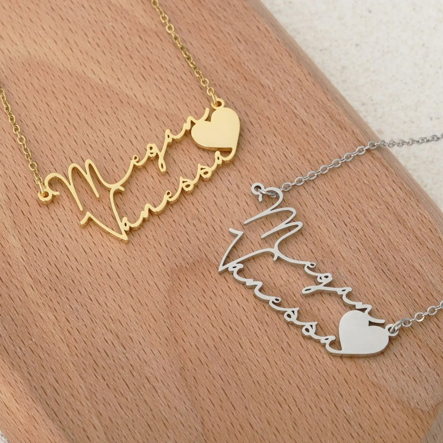 

MYDIY Customized Double Name Necklace High Quality Cut Heart Stainless Steel Valentine's Day Gift For Women Wife Jewelry