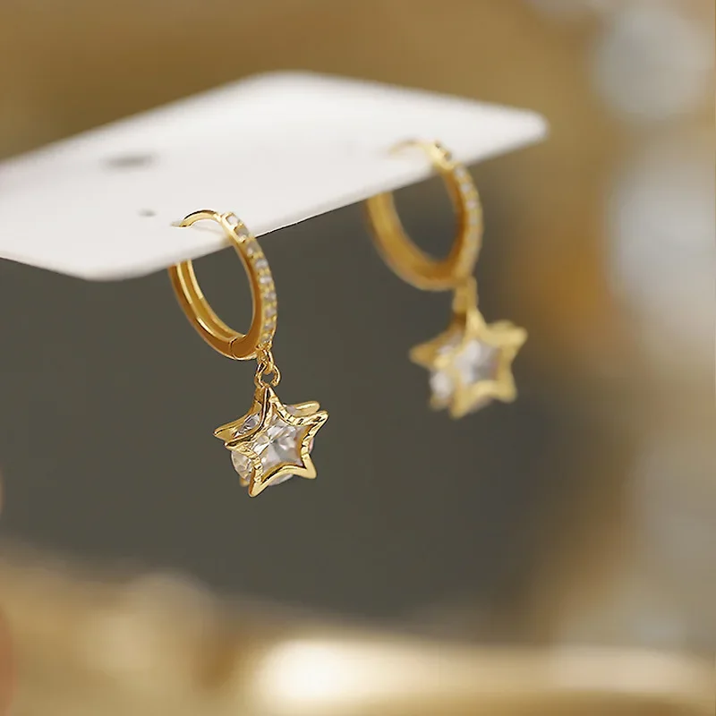 

925 Sterling Silver Star Earrings Vintage zircon Handmade Earrings Party Accessories Jewelry Gift
