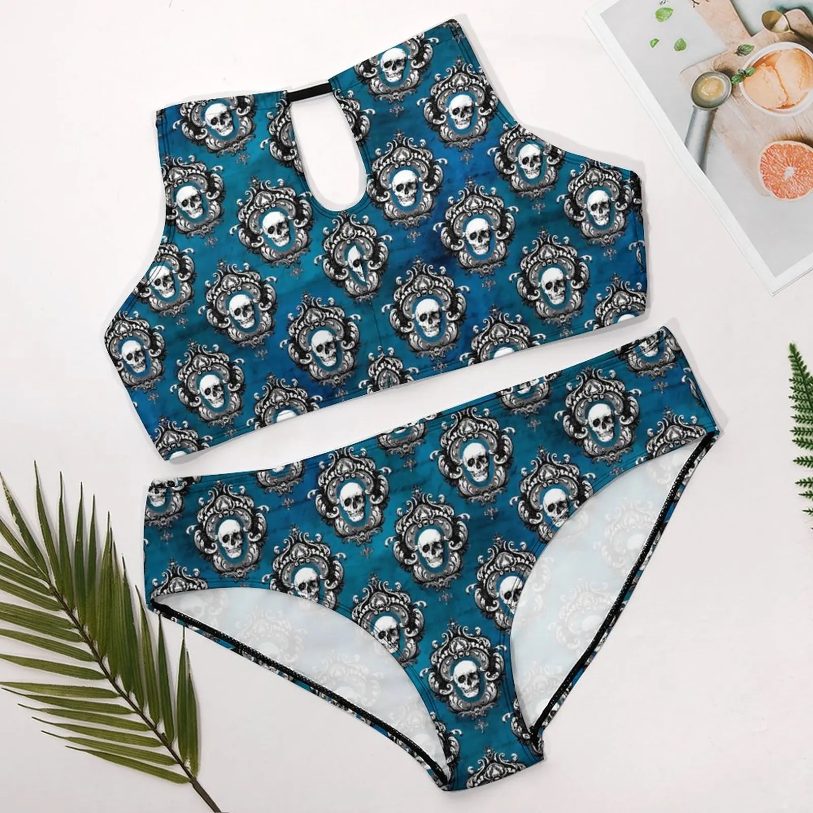 Gothic Skull Bikini Set Sexy Hipster Modern Bikini Swimsuit Push Up Swimwear Trendy Swimsuits Beach Wear Plus Size