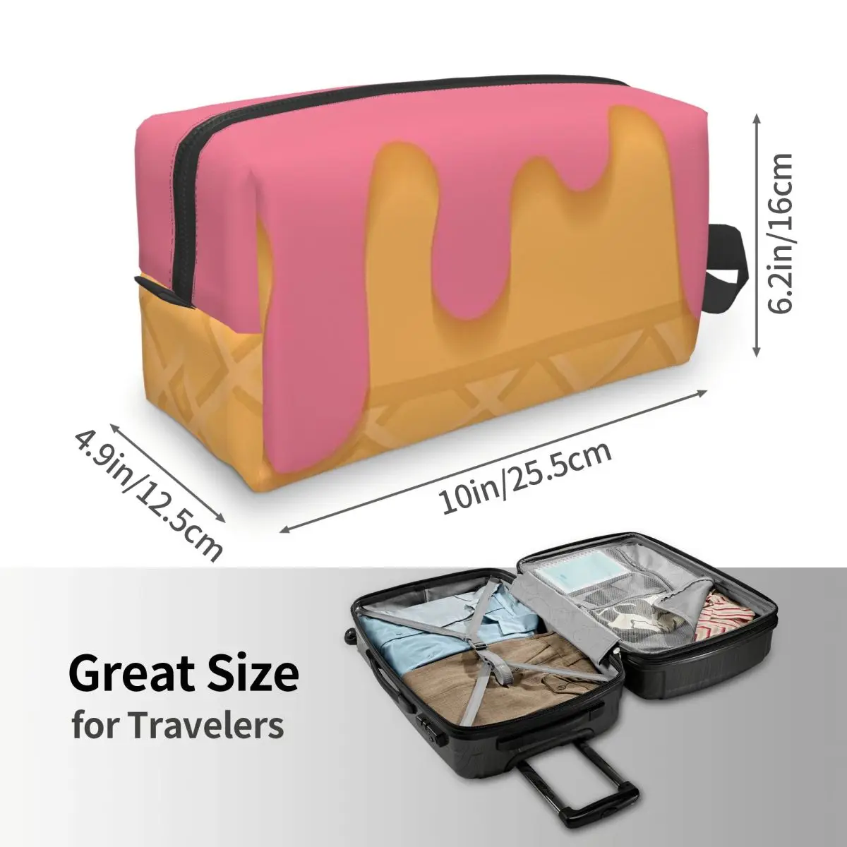 Pink Ice Cream Makeup Bag Cosmetic Organizer Storage Dopp Kit Toiletry Cosmetic Bag for Women Beauty Travel