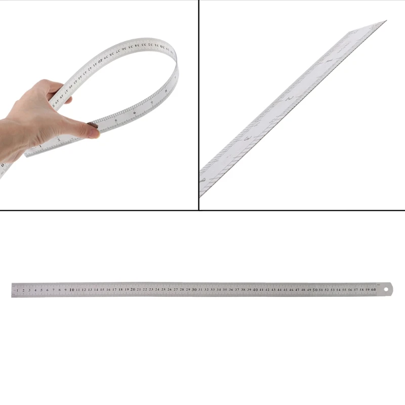 Durable 60CM Stainless Steel Ruler with Inch and for cm Measurements Hanging Measuring Tool for Machinist Engineer Build J60A