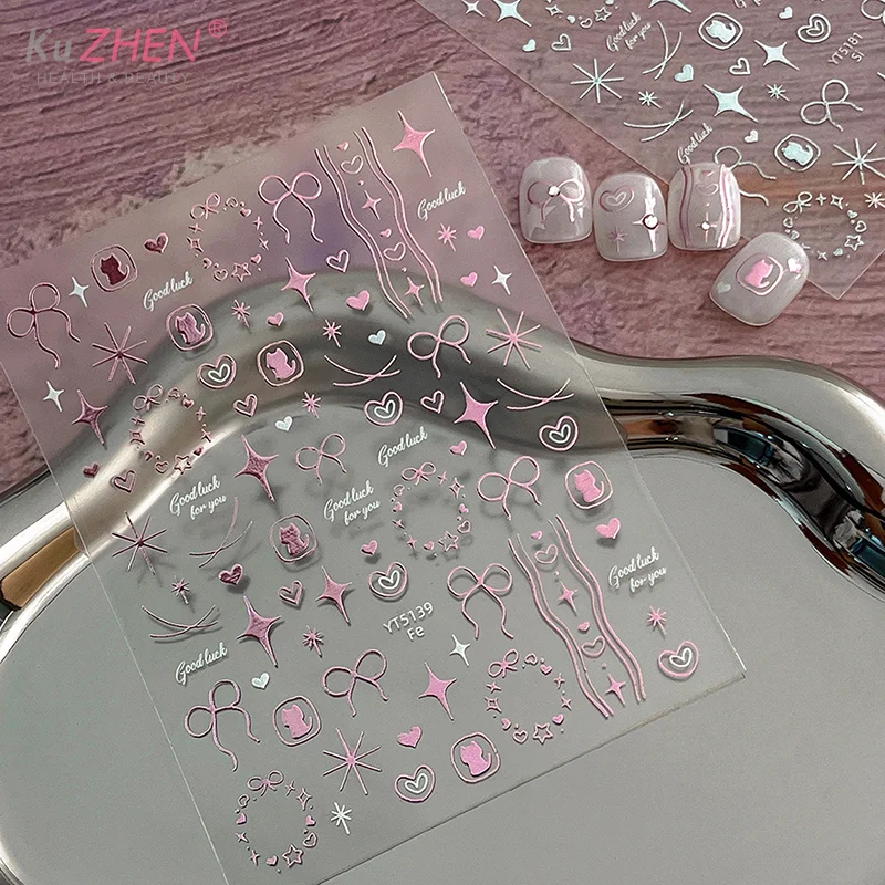 1-Blatt-Nagelaufkleber mit Schleifen, niedliches süßes Herz, Hund, selbstklebende Nagelaufkleber, DIY-Maniküre für Frauen und Mädchen, Nagelaufkleber