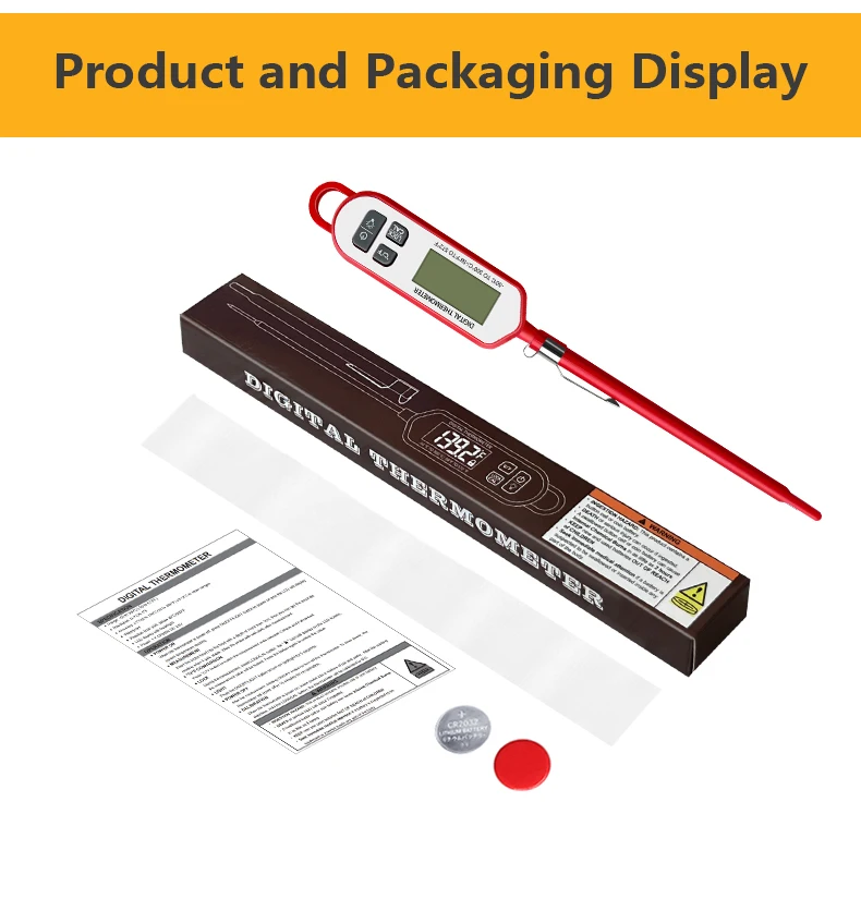 Digital Meat Thermometer  Instant Read Backlit Display, Food Cooking BBQ Probe For Water Milk Oil Liquid Oven Temperature