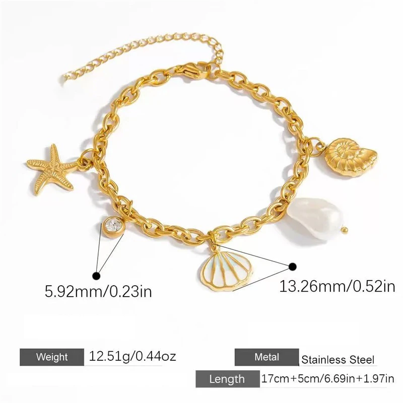 EILIECK 316L Edelstahl Seestern-Muschel-Charm-Armband für Damen, Trendiges Strand-Stil-Kordelarmband, Wasserdichter Schmuck, Geschenk – Detail 9