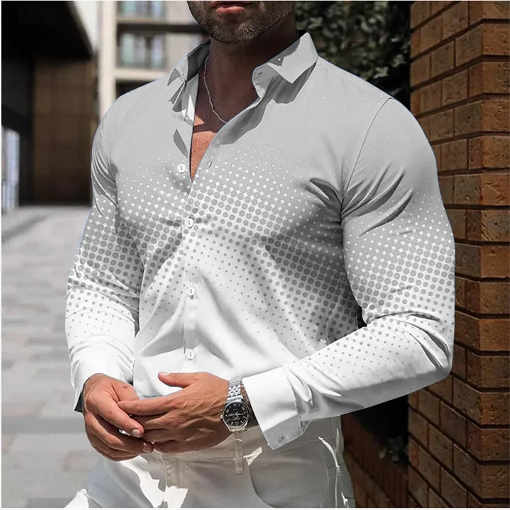 Men\'s Business Casual Shirt Fashion New Style 20 Colors Polka Dot Printed Shirt Social Party Comfortable Long Sleeve Shirt