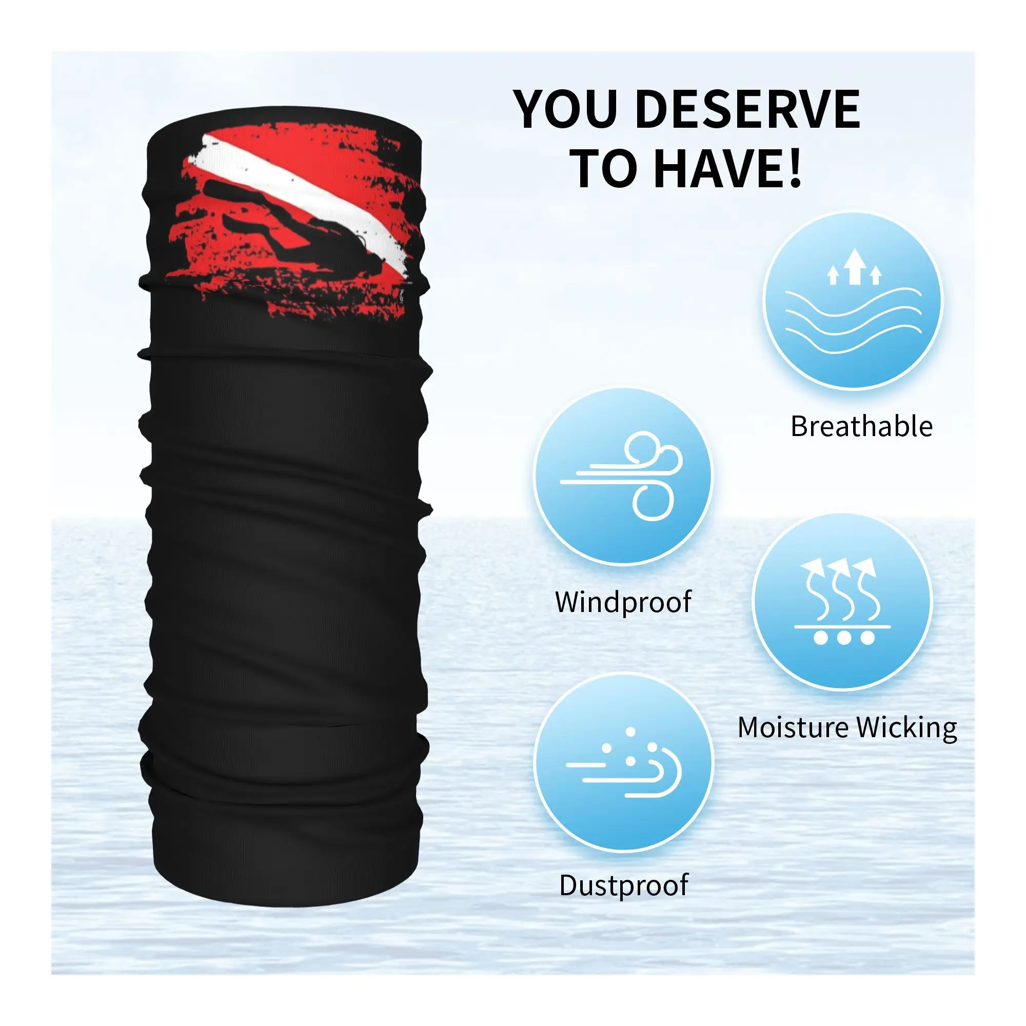 ダイビング スキューバ ダイバー バンダナ ネックゲートル プリント ラップ マスク スカーフ 多用途 ヘッドバンド ハイキング 釣り ユニセックス 大人 防風