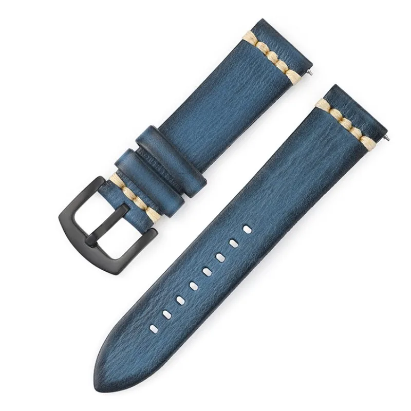 퀵릴리즈 빈티지 소가죽 시계 스트랩, 블랙 버클, 방수 시계 밴드 액세서리, 18mm, 20mm, 22mm, 24mm