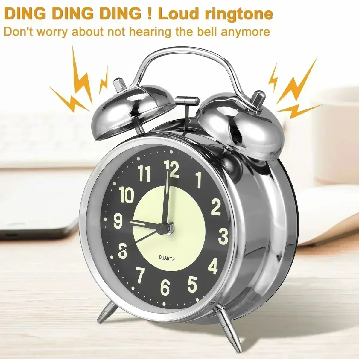 3 Inches Twin Bell Super Loud Alarm Clock with Nightlight for Heavy Sleepers Bed Desktop Student Decor Reloj Despertador