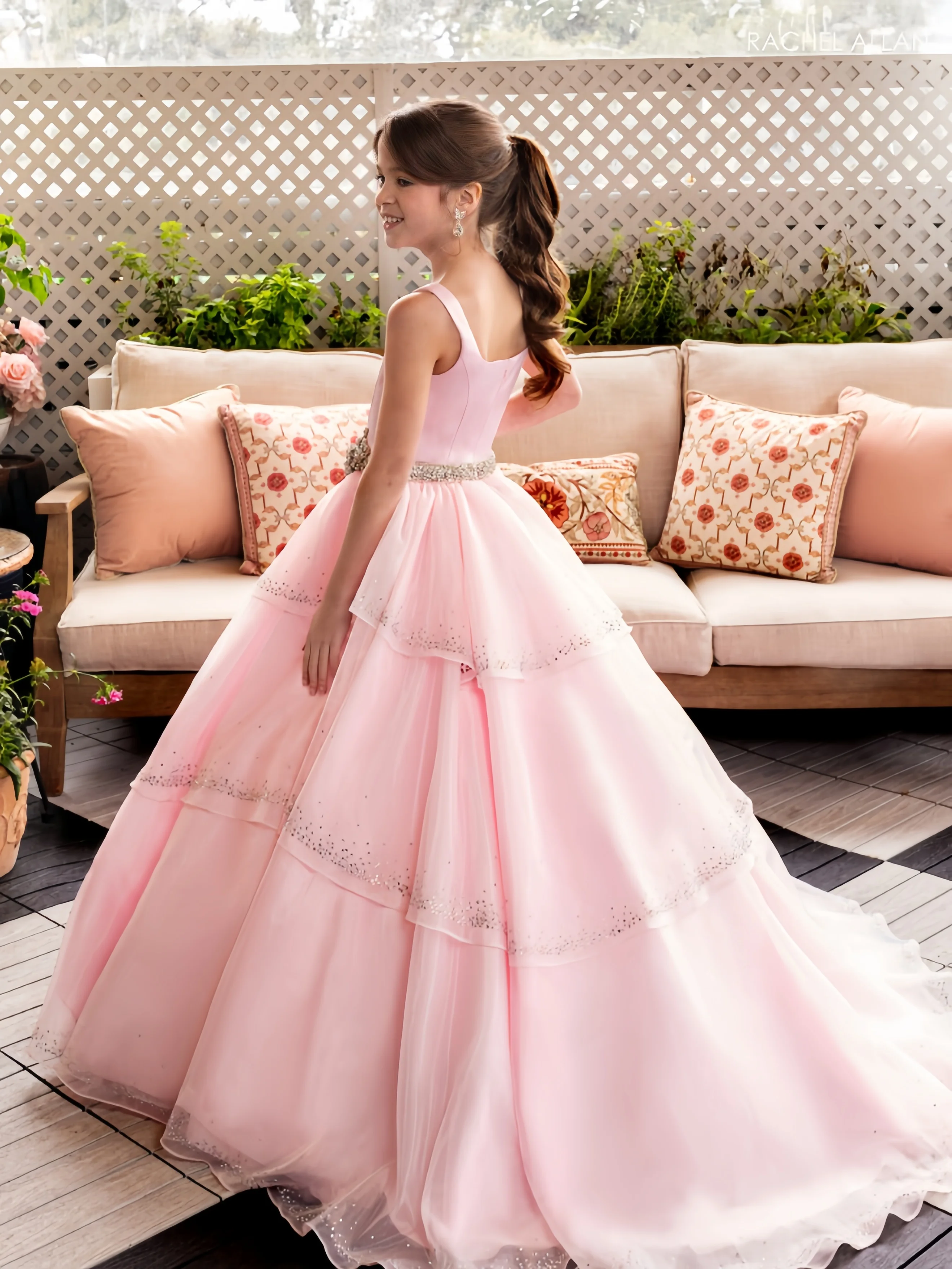 Pink Sleeveless Tutu Skirt Level Sequin Off Shoulder Flower Girl Dress for Wedding Ceremonies Celebration Dance Performances