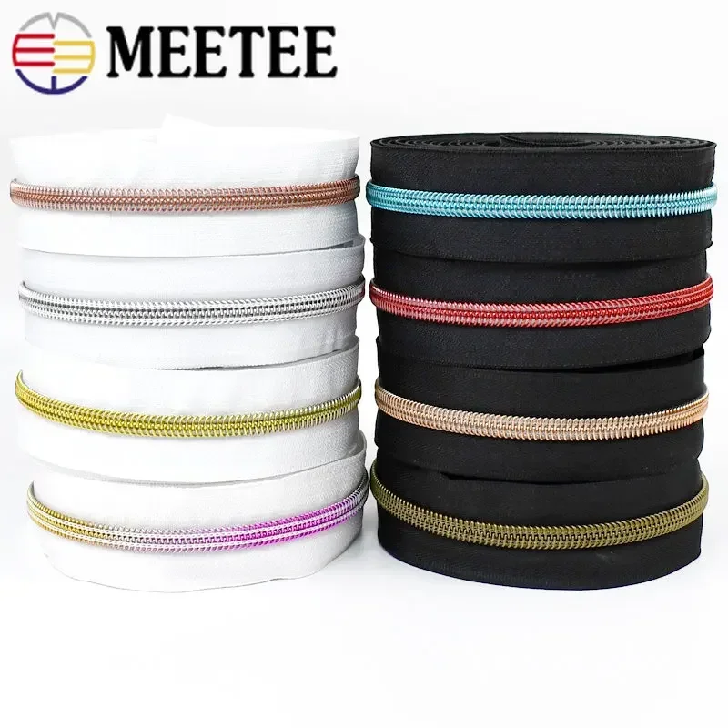 

Meetee 3/5/10M 3# 5# Nylon Zippers Tape Plastic Roll Coil Zip By The Meter Zips for Sewing Bag Garment Zipper Tailor Accessories