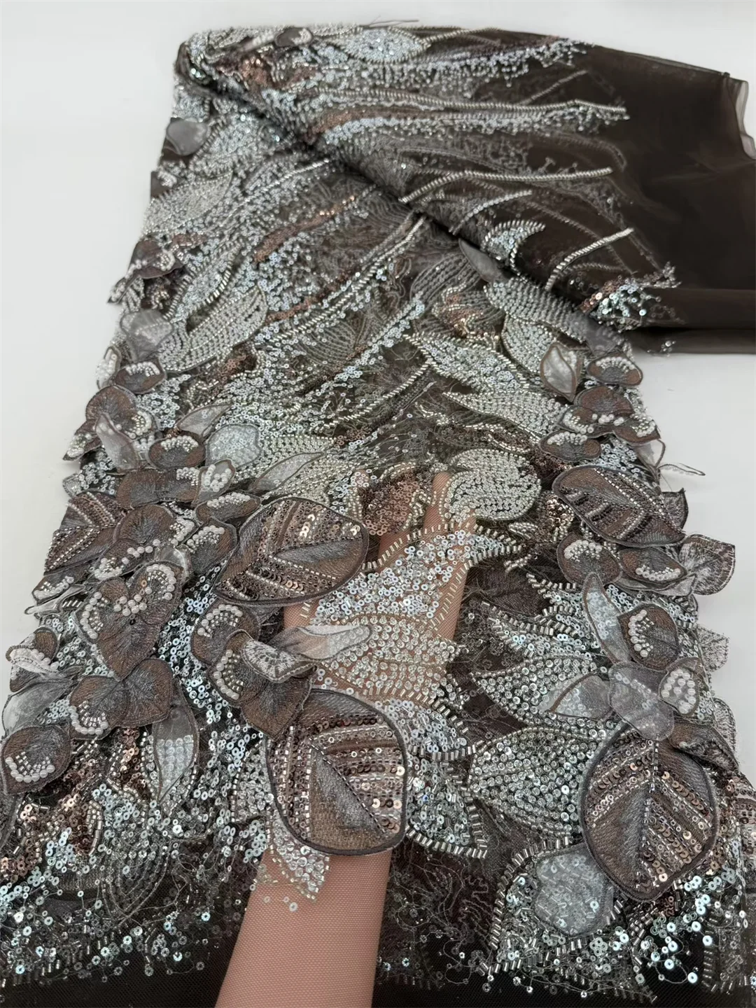 Luxury Beads Lace African 2026 High Quality 5 Yards Handmade beads Sequins Fabric Nigeria For Evening Party Dres