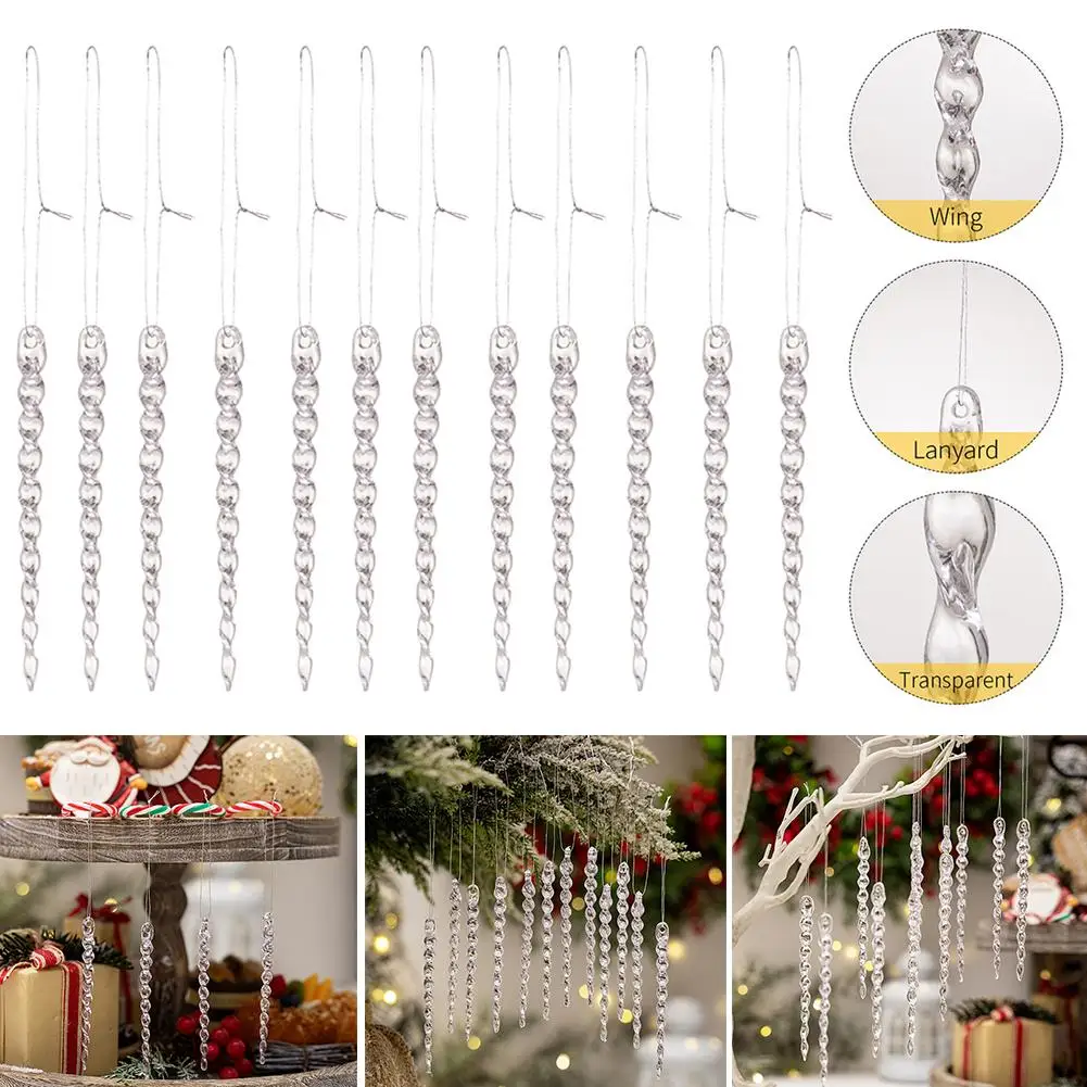 12pcs 10/13/16cm Christmas Simulation Ice Xmas Tree Hanging Clear Fake Icicle Winter Party New Year Navidad For Home Decor