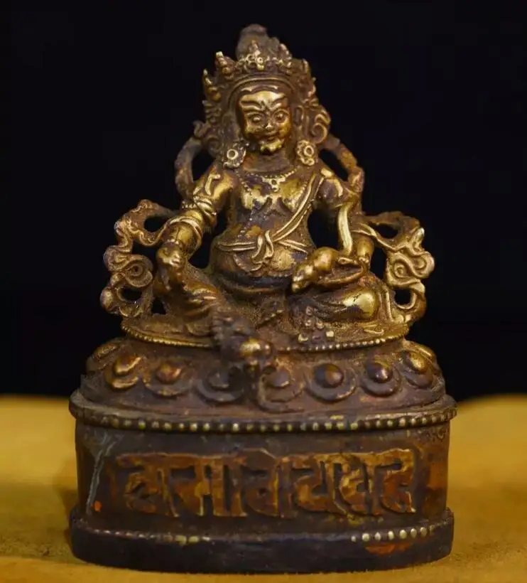 Old Tibetan nepalese Brass Yellow Jambhala Jambala Buddha statue talisman