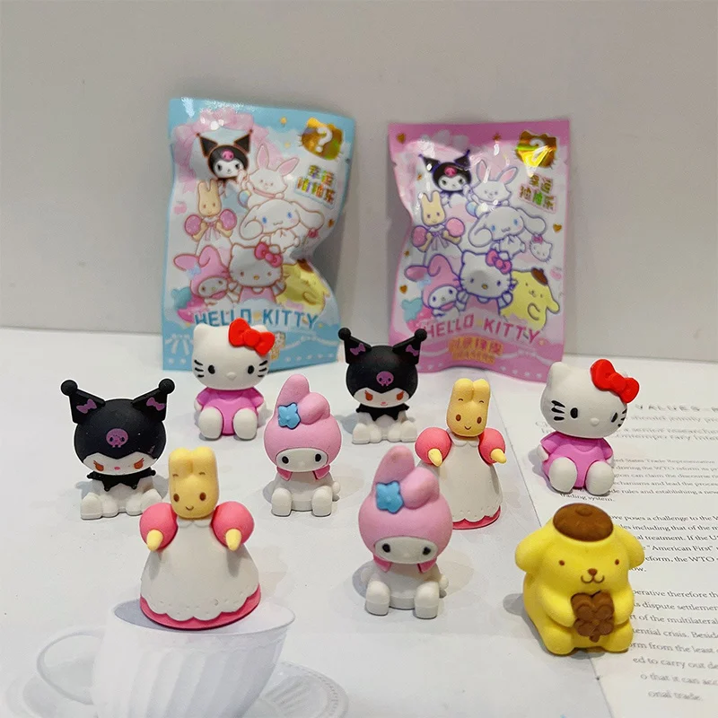 Caja ciega Sanrio de 32 piezas, borrador de muñeca de dibujos animados, Hello Kitty, My Melody, Kuromi, caja misteriosa, papelería para estudiantes, regalo de cumpleaños