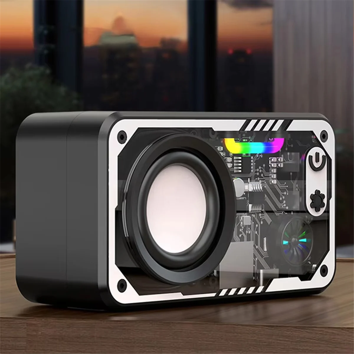 مكبر صوت صغير ذكي محمول متوافق مع بلوتوث 5.3 مع ضوء LED ملون شفاف Mecha Type-C شحن B