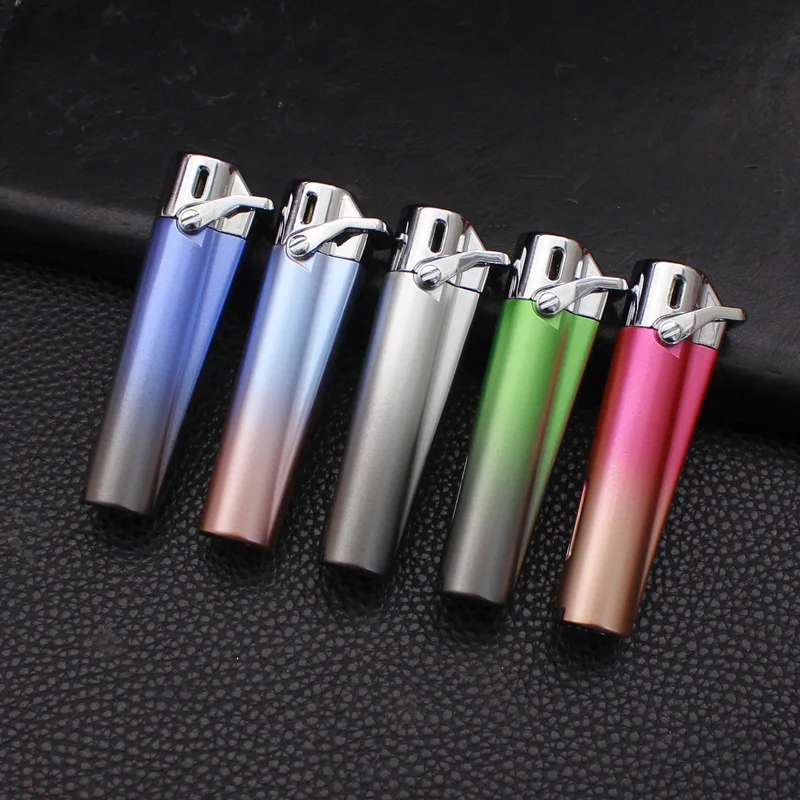 

Simple Stylish Gradient Mini Windproof Straight Forward Blue Flame Lighter Visible Air Chamber High Aesthetic Rocker Arm Lighter