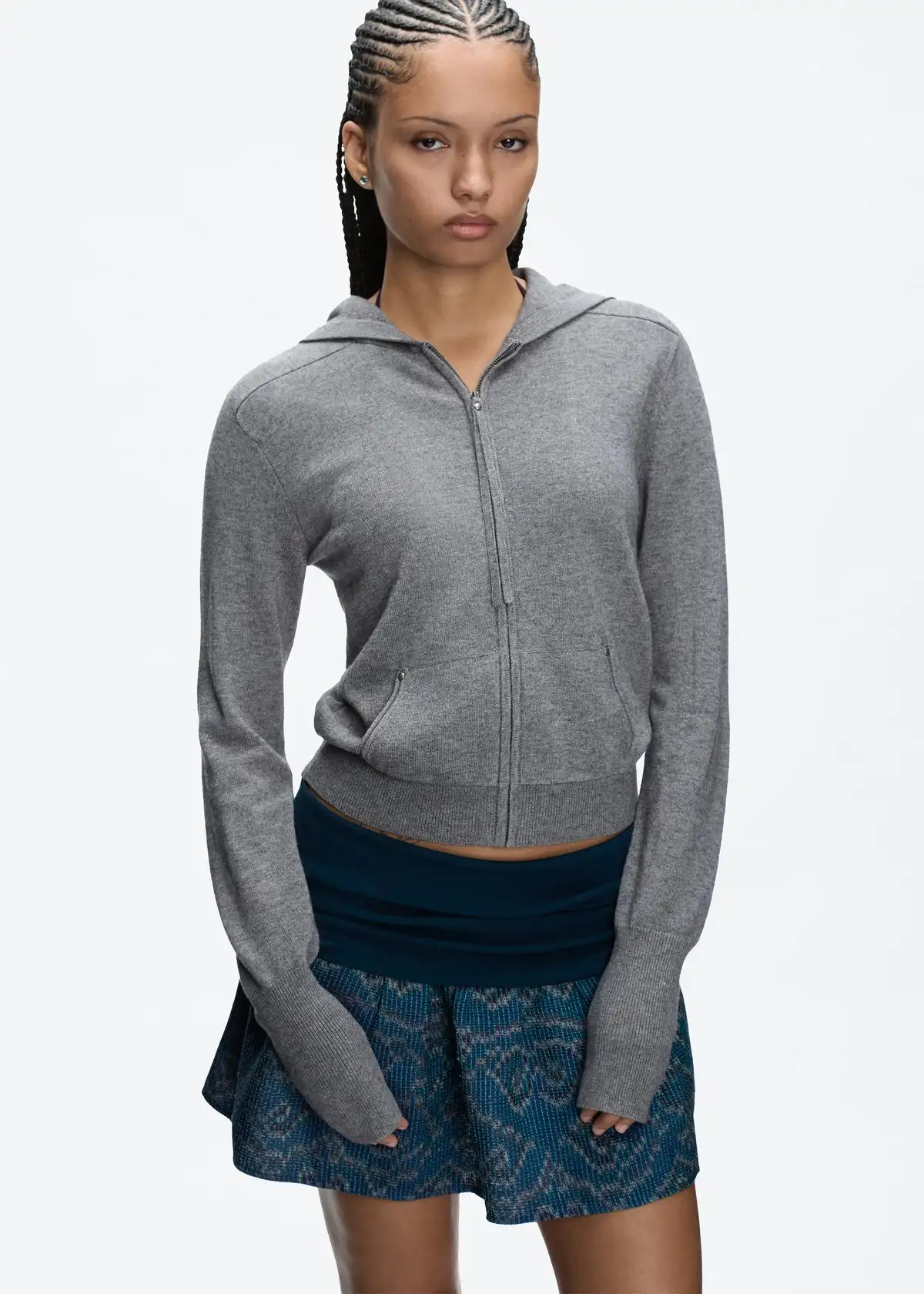 Tank Grey Sudadera con capucha de punto para mujer, cárdigan de punto informal a la moda, chaqueta cálida con cremallera para otoño, suéter de lana para invierno