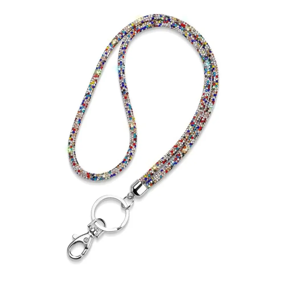 Fashion Crystal Phone Lanyards with Metal Clasp Bling Rhinestone Neck Strap Anti-Loss Hanging Lanyards Keychain ID Card Holder