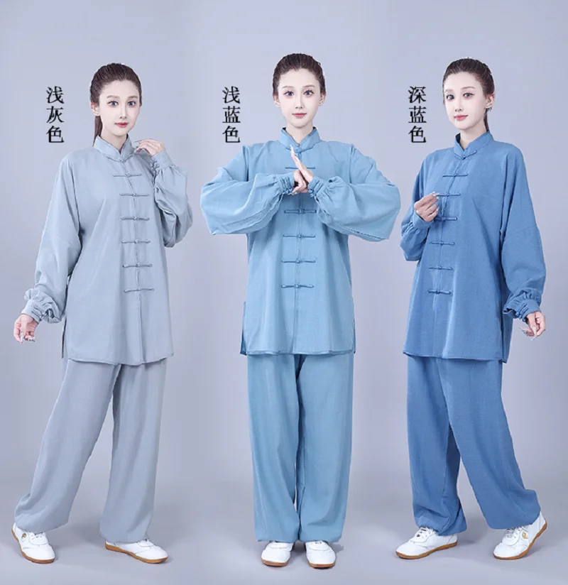 

New Chinese Style High Quality Cotton Linen Kung Fu Suits Men Women's Spring Autumn Sport Tai Chi Martial Arts Jacket Pants Set