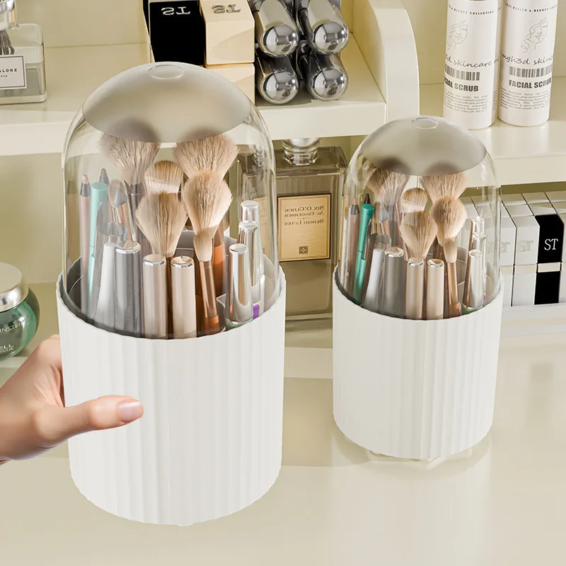 蓋付きメイクブラシホルダー 360度回転式メイクブラシホルダーオーガナイザー 化粧台 デスクトップ カウンタートップ ドレッサーテーブル用