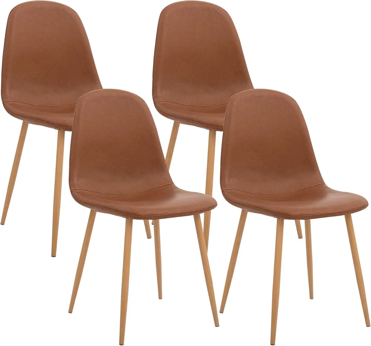 NEW Washable PU Cushion Seat Back, Mid Century Metal Legs for Kitchen Dining Room Side Chair, Set of 4, Brown USA