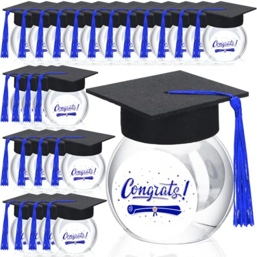 24 Juego de Frascos de Caramelos con Forma de Birrete de Graduación 2026, Contenedores de Plástico de 8oz para Dulces, Botellas de Chocolate y Chicle, Regalos para Invitados de Fiestas Escolares