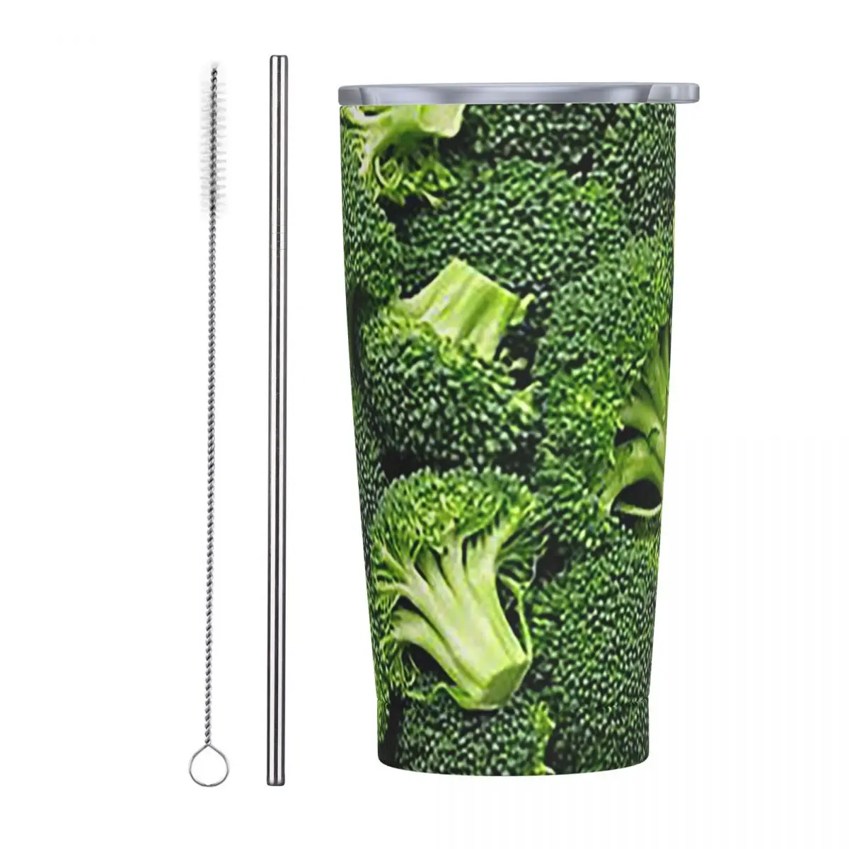 Fresh Raw Broccoli Stainless Steel Tumbler Vacuum Insulated Mugs Thermal Cold Cups Straw With Lid 20oz