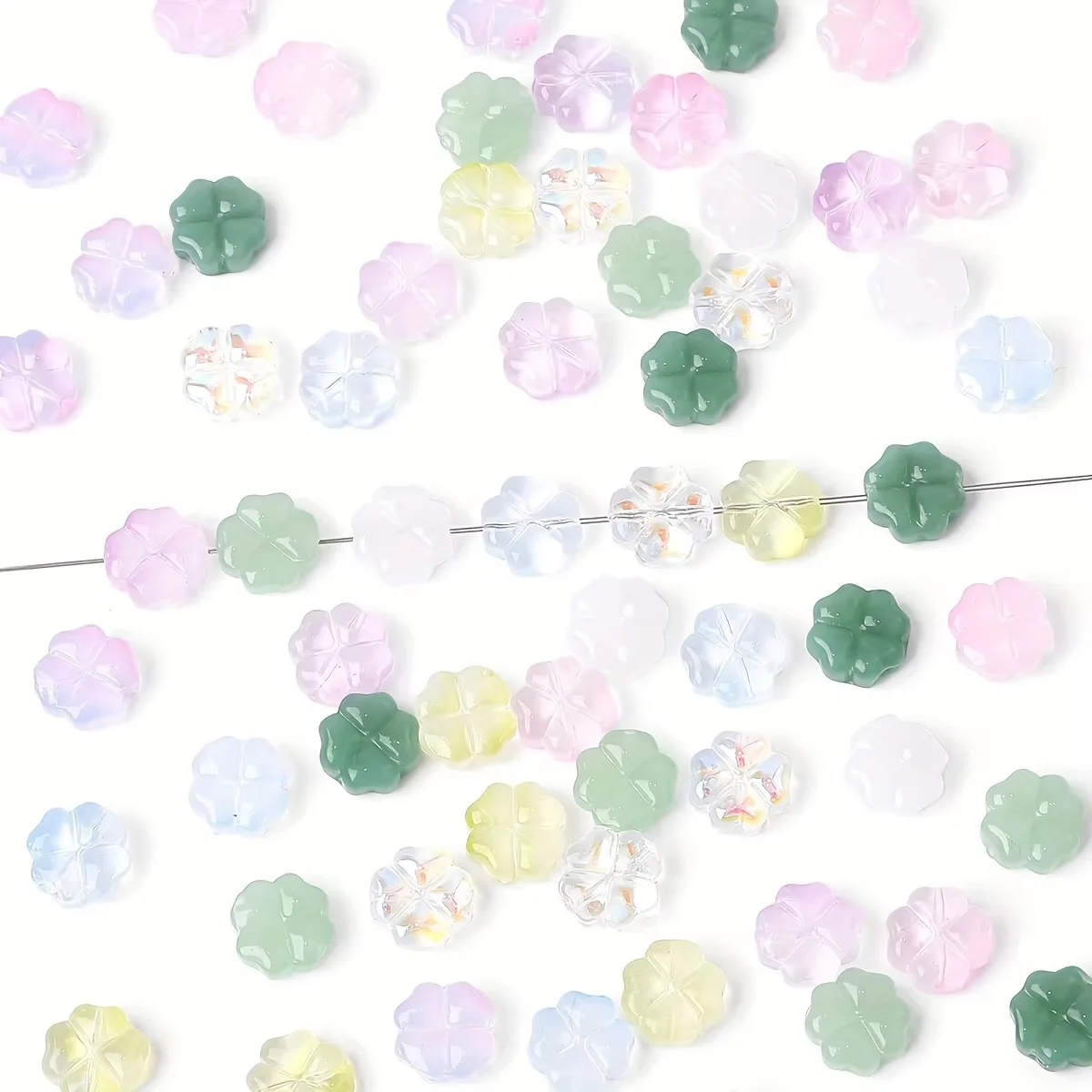 20pcs Vibrant Multicolor Lucky Four-leaf Clover Beads - Stunningly Transparent Crystal Glass Loose Spacer Beads for Jewelry Maki