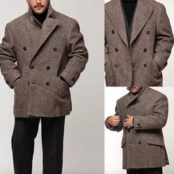 Coat for Men Jackets Fashion Double Breasted Suits Suit Male Men's Clothing Herringbone Pattern Casual Man Blazers