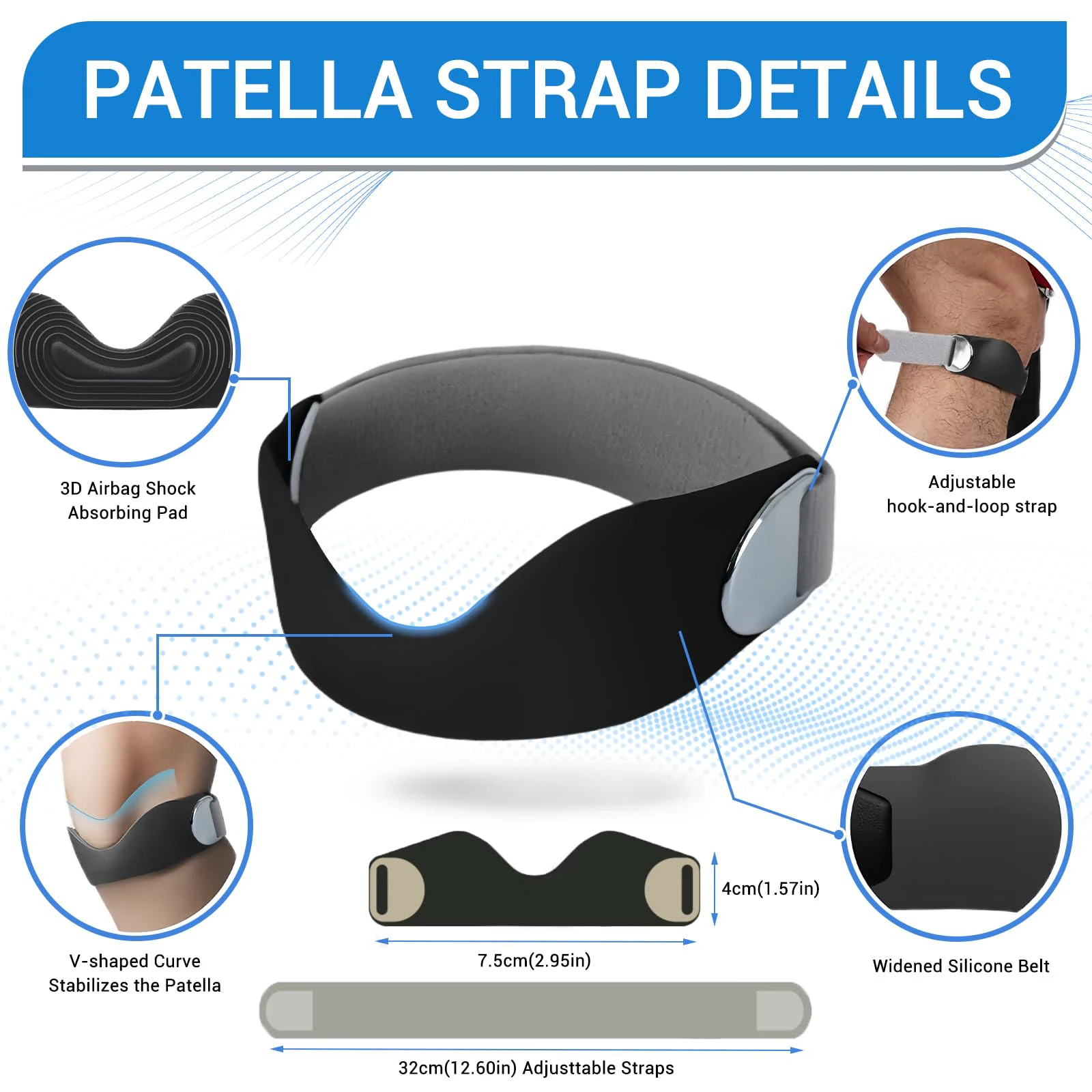 1 Stück Patellasees-Stützgurt – verstellbare Silikon-Kniestütze zur Schmerzlinderung – rutschfestes Patella-Band für das Knie von Pullovern – Detail 1