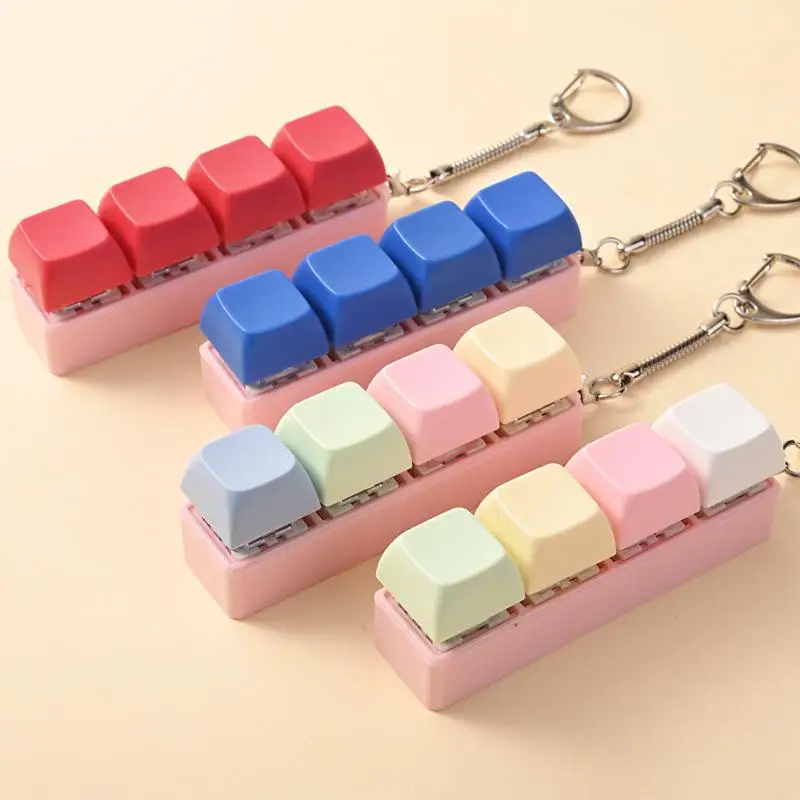 4 Keys Button Keycap Stress Relief Adult Fidget Toy Keychain 4 Keys Keyboard Fidget Gadgets Toys DIY Keyboard Keychain Toys