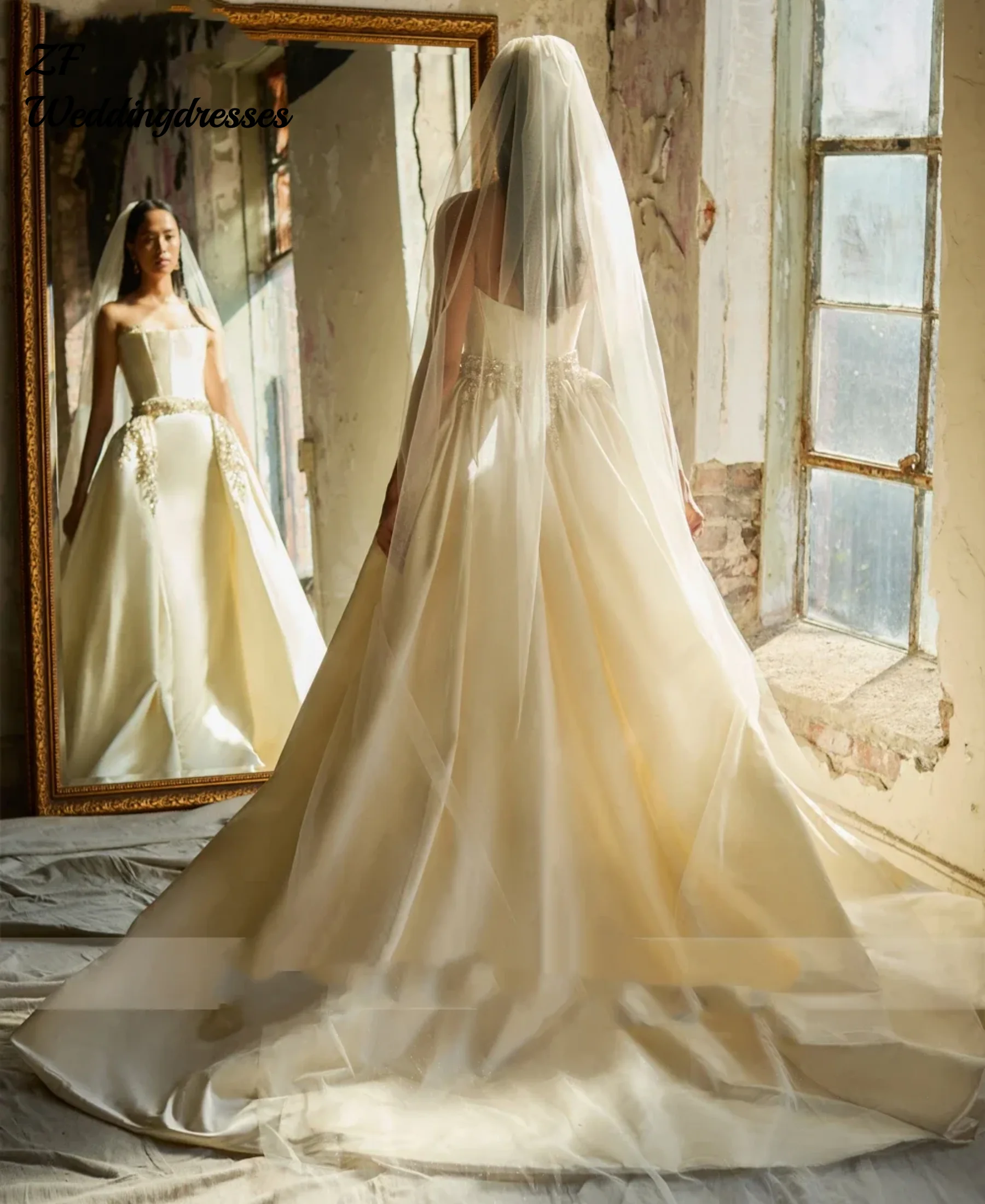 Customized  Delicate Beading Embroidery Satin Mermaid Wedding Dresses Off Shoulder 2 In 1 Bridal Gowns With Detachabl Vestido De