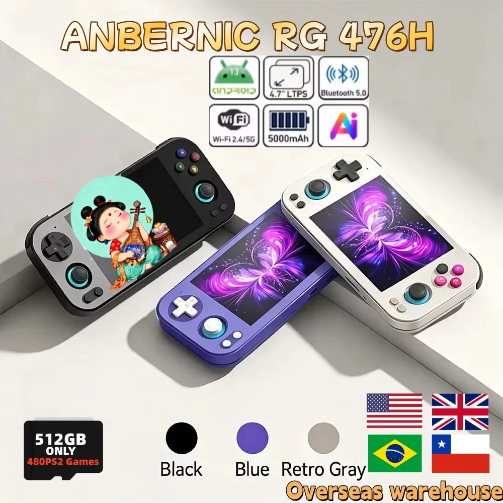 ANBERNIC RG 476H RG476H Android Handheld Game Console 4.7"HD Multi-touch Full Screen Hall Triggers Wifi Retro Video Games Player